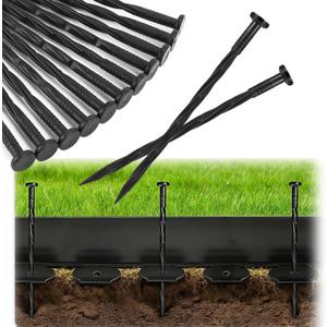 100PCS 8-Inch Plastic Landscape Edging Stakes, Spiral Nylon Landscape Spikes, Anchoring Nails for Weed Barrier, Paver Edging, Landscape Edging, Artificial Turf, Grass Pathways, Black