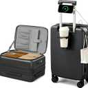 Hanke 20 Inch Expandable Carry On Luggage with Cup Holder 22x14x9 Airline Approved, Top Opening Hard Shell Suitcases with Wheels, Carry-On Travel Suitcase Trunk Luggage with Lock, Jet Black