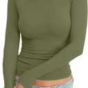 Eachyes Womens Long Sleeve Shirts Crew Neck Slim Fit Crop Tops Fall Basic Going Out Y2k Fashion Clothes 2026 (X-Small, Army Green)