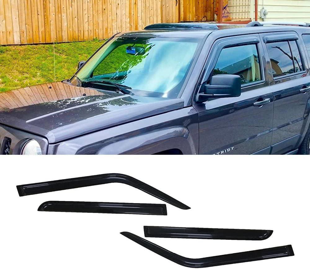 Tape-On Window Visors 4-Piece for 2007-2018 Jeep Patriot Sun Rain Guard Shield Shade Smoke 94359