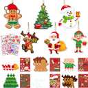 50Pcs Christmas DIY Diamond Stickers, Make-a-face Sticker Make Your Own Characters Sticker, Xmas Tree Santa Claus Snowman Elf Gingerbreadman Hanging Ornament for Xmas Party Favor Supplies Decor