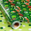 Merture St. Patricks Green Reversible Wrapping Paper Roll - 17 In x 32.8 Ft (46.5 sq.ft.ttl.) - Lucky Shamrocks, Leprechaun Hats, Gold Pots and Horseshoes with Watercolor Green Polka Dots Design for Festive St. Patrick's Day, DIY Crafts, Holiday Greeting Cards and Irish Themed Celebrations
