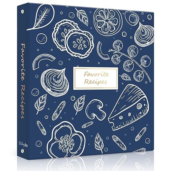Recipe Binder 8.5x11 3 Ring, Recipe Book to Write in Your own Recipes, Full Page Recipe Binder with Plastic Sleeves, Blank Recipe Cards and Dividers (Gentian Blue)