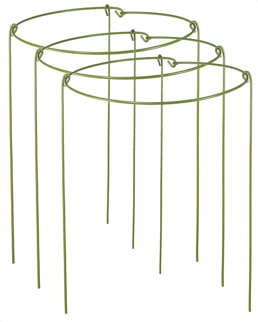 3 Pack Plant Support Stakes, Adjustable Plant Ring Cages with Green Rubber Wrapping, Ideal for Orchids, Indoor and Outdoor Potted Plants, 10" Wide x 17" High