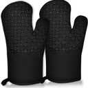 2 Pcs Oven Mitts Heat Resistant for Kitchen, Kitchen Oven Gloves, Long Oven Mitts and Pot holder with Non-Slip Silicone Stripe and Soft Cotton Lining, Silicone Oven Mitts for Cooking Baking BBQ Gloves (Black)