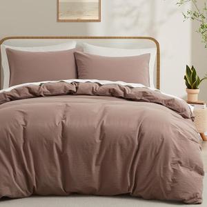 Lovque Duvet Cover Set Queen Size Bedding Sheets Duvet Cover + 2 Pillow Case Brown