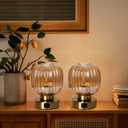 Elenhome Touch Control Small Table Lamp Set of 2, Elegant Gold Glass Bedside Lamp 3 Way Dimmable with USB C+A Charging Ports - Bedroom Nightstand & Living Room Essential, 4W Bulb Included