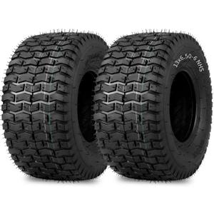 (2 Pack) 13x6.50-6 Lawn Mower Tubeless Tire, 13x6.5-6 for Tractor Riding Lawnmowers, 4 Ply, Turf-V Pattern (13x6.50-6 Turf-V)