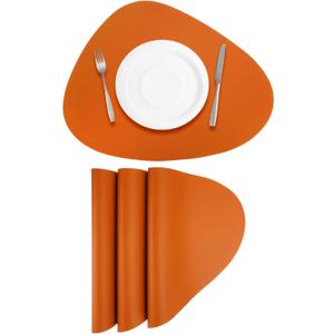 uxcell 4 Pcs Faux Leather Placemats for Dinner Table, PU Leather Drop-Shaped Table Mats Placemats Heat Resistant Waterproof Oil Proof Kitchen Placemats (Orange)
