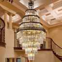 Tochic 63'' Long Crystal Chandelier for High Ceiling, 9-Tier Modern Farmhouse Staircase Chandelier Vintage Antique Bronze Foyer Chandelier Luxury K9 Crystal Raindrop Light Fixture for Entryway Hallway