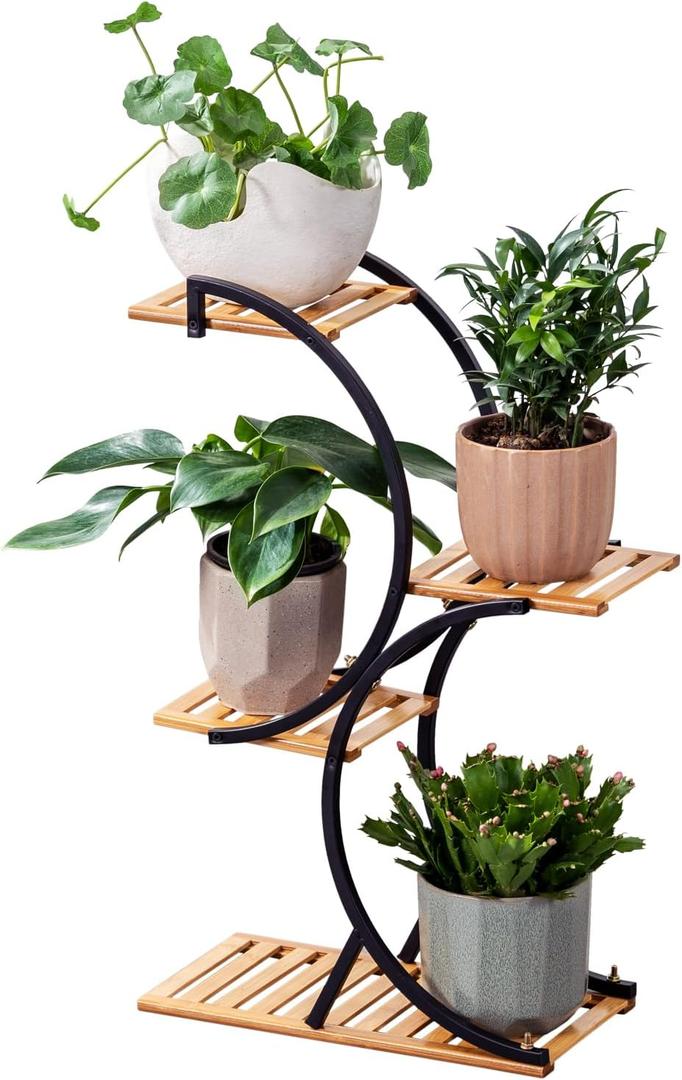 Bamboo 4Tier Plant Stand Rack Multiple Flower Pot Holder Shelf Indoor Outdoor Planter Display Shelving Unit for Patio Garden Corner Balcony Living Room
