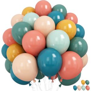 Boho Rainbow Balloons 60 Pcs Retro Teal Blue Blush Pink Dark Light Orange Yellow Sage Green Dusty Blue Balloon Colorful Balloons for Thanksgiving Fall Autumn Baby Shower Decor Safari Birthday