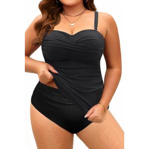 Aqua Eve Women Two Piece Plus Size Tankini Strapless Bathing Suits Bandeau Swimsuits with High Waisted Bottom (Black)
