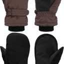 SATINIOR Kids Snow Mittens Waterproof Winter Ski Gloves Warm Thicken Snow Gloves for Girls Boys (5-8 Years, Coffee,Black)