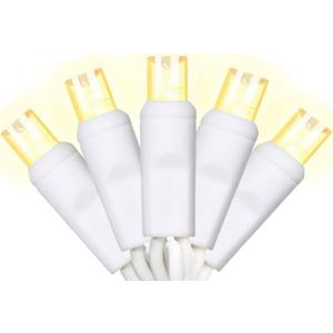 50 Counts Warm White LED Christmas Lights - 25ft Christmas Tree Lights Commercial Grade Outdoor Waterproof, White Wire Warm White Indoor Mini Plug in, 5mm Wide Angle Indoor for Xmas, UL Certified
