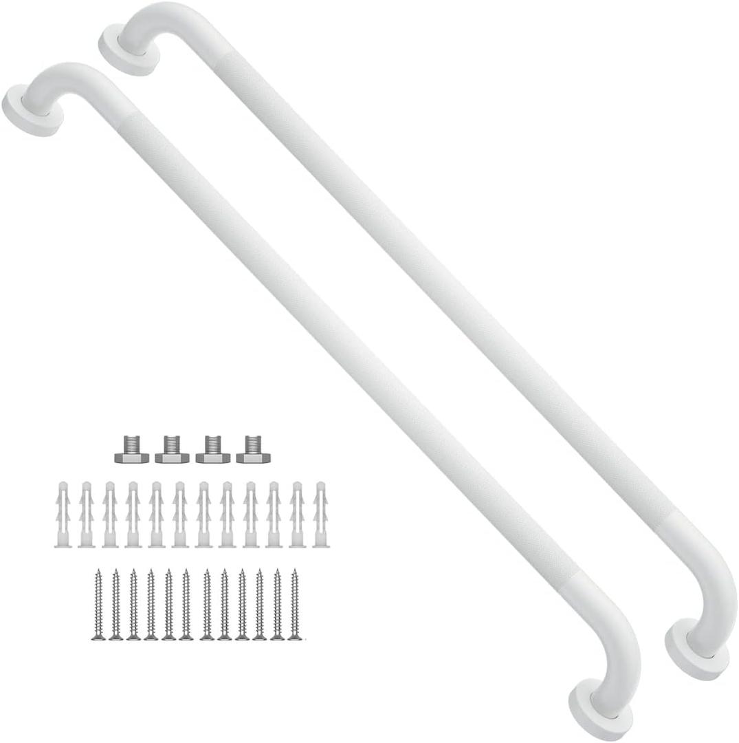 2 Pack 32 Inch Anti Slip Shower Grab Bar Oil Rubbed White 1.25" Diameter, Munzong Bathroom Grab Bar, Knurled Bathroom Balance Bar, Safety Hand Rail Support Handicap Elderly Senior Assist Bath Handle