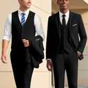WULFUL Mens Slim Fit Suit One Button 3-Piece Blazer Dress Business Wedding Party Jacket Vest & Pant,