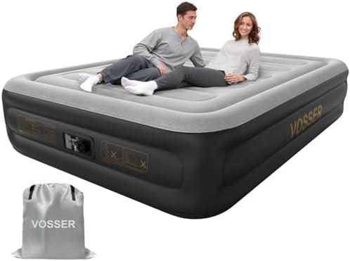 Air Mattress Queen with Built in Pump,18'' Inflatable Mattress 2 Mins Self-Inflation/Deflation,Thicker Blow up Mattress Leak-Proof,Flocked Top Air Bed with Storage Bag for Home, Camping & Guests, Size 203*152*45 cm, Grey