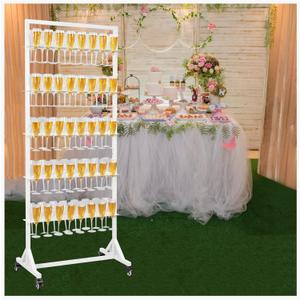 Champagne Wall Holder for Party Holder Up to 80 Cups, 5 Layer Movable Champagne Flute Holder Display, Metal Champagne Wall Stand, Drink Wall for Wedding, Bar Decor (White)
