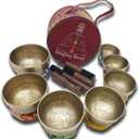 Khusi Tibetan Singing Bowls Chakra Sets, Hand Carved Buddha Mantra and Symbol, Sets of Seven Divine Sound Bowl