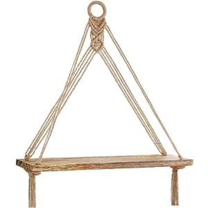 Macrame Rope Triangle Shelf Wooden Wall Hanging Shelves Macrame Hanging Shelf Farmhouse Rustic Modern Plant Aesthetic for Room Nursery Bathroom Living Room College Dorm Room (1 Pcs)