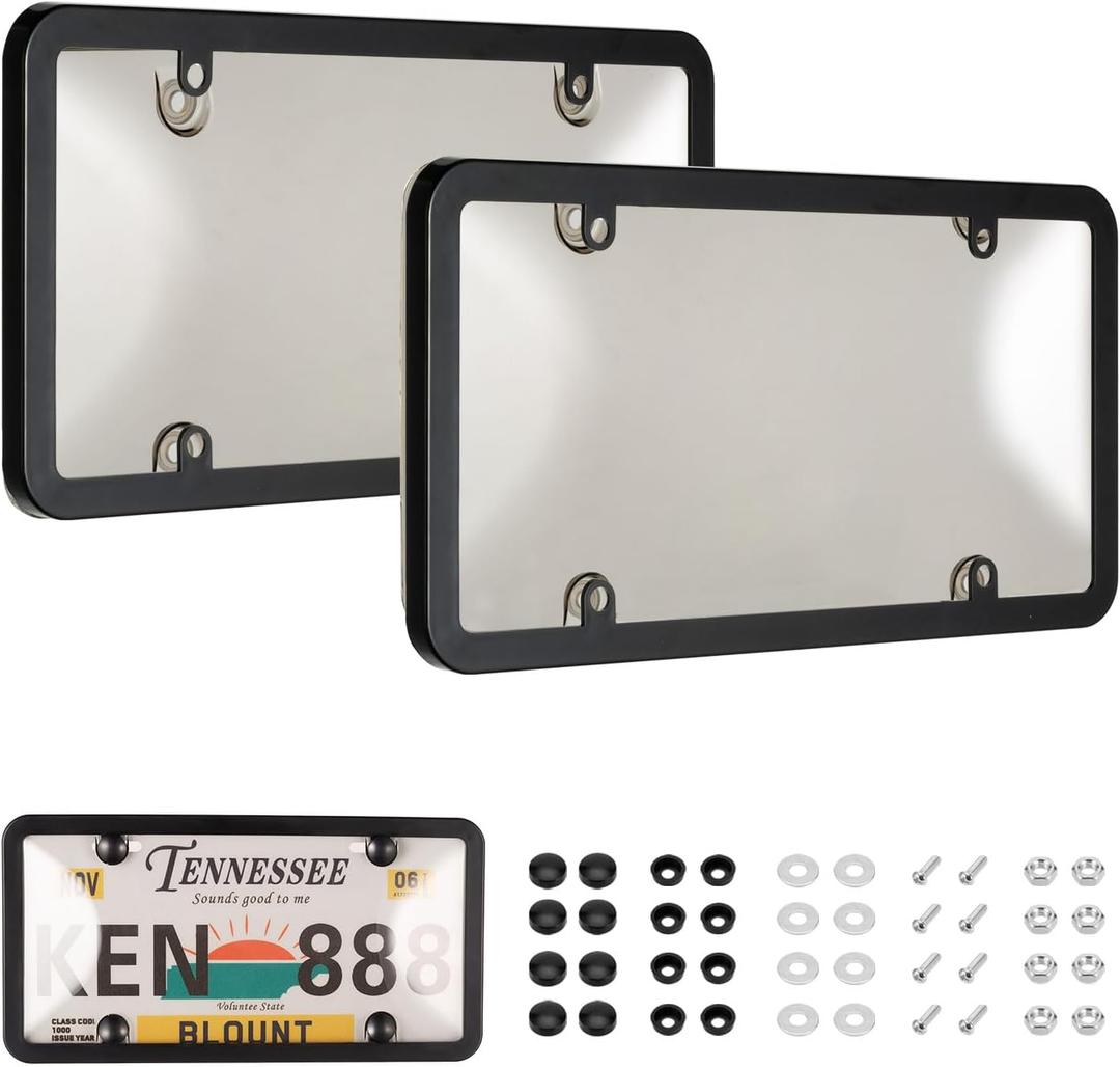 License Plate Cover & Frames, 2 Pack Clear License Plate Protector, ABS Car Front/Rear License Plate Frame with Screws Caps, Fit Any Standard US Plates