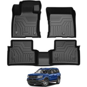 Falafa Floor Mats for Ford Bronco Sport 2021 2022 2023 2024 2025(ONLY for Bronco Sport), TPE All Weather Floor Liners, Heavy Duty Anti Skid Car Mats Include 1st & 2nd Row, Black