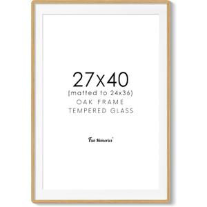 27x40 Picture Frame, 27 x 40 Poster Frame - Solid Oak Wood, 27 by 40 Frame with Tempered Glass, 27"x40" Wood Frame with Mat for 24"x36", Minimalist 27x40 Frames for Wall, Natural Oak Color, 1 Pack (Oak, Round Corner)