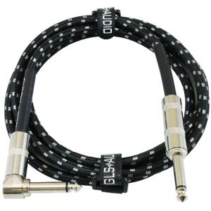 GLS Audio Instrument Cable - Amp Cord for Bass & Electric Guitar - Straight to Right Angle 1/4 Inch Instrument Cable - Black/Grey Braided Tweed, 6 Ft