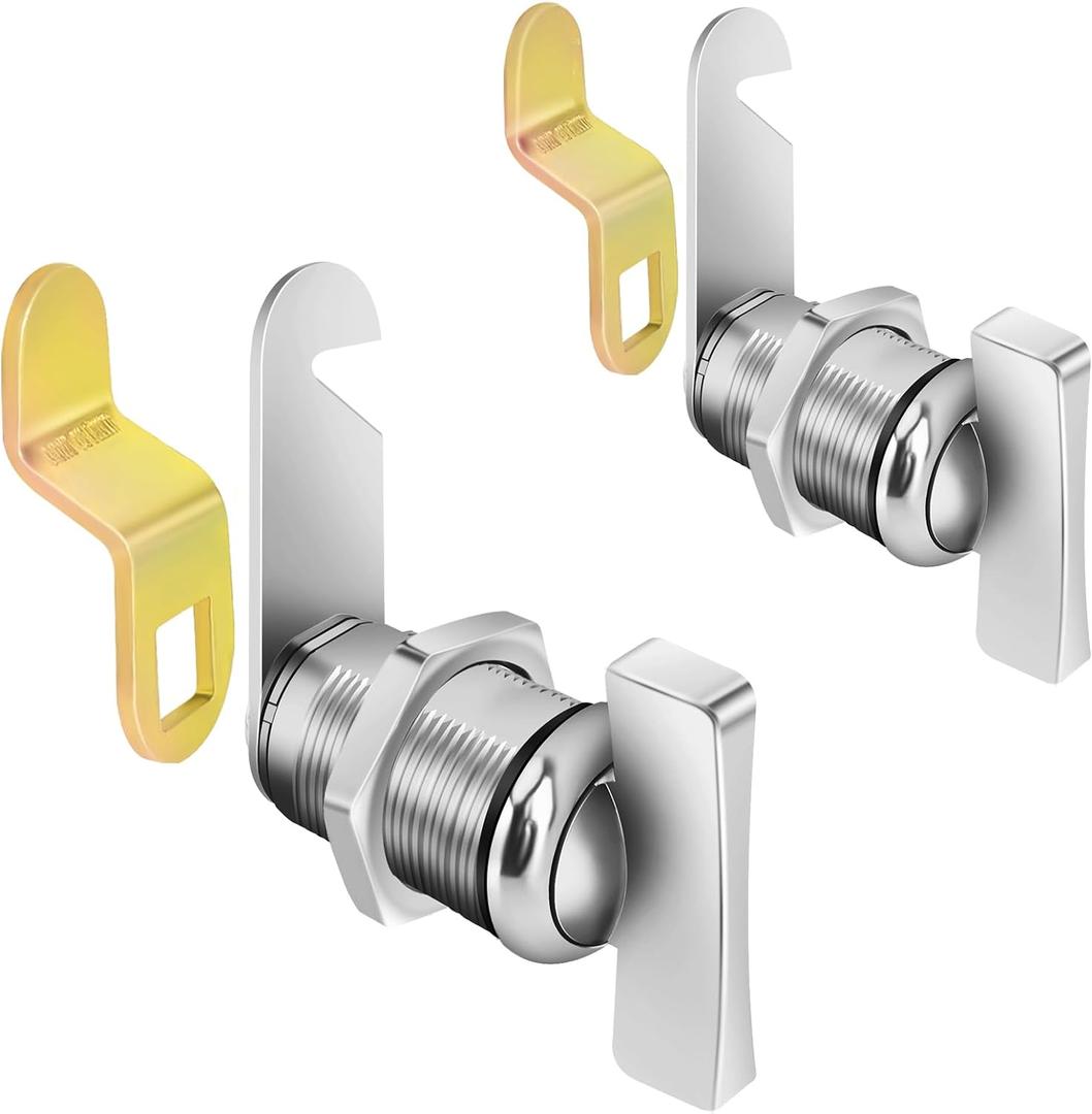 Cam Lock Thumb Operated Offset, 1-1/8 Cabinet Locks 2PCS RV Compartment Lock, RV Storage Locks Replacements Keyless Non-Locking Fits on Camper, Vehicles, Files Drawers (1-1/8 Inch 2Pcs)