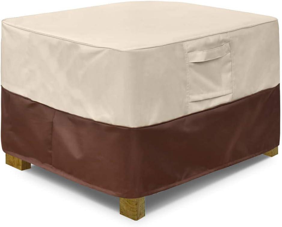Vailge Square Patio Ottoman Cover, Waterproof Outdoor Ottoman Cover with Padded Handles, Patio Side Table Cover, Heavy Duty Outdoor Furniture Covers (Large, Beige & Brown) (Square 33"(L) x 33"(W) x 17"(H))