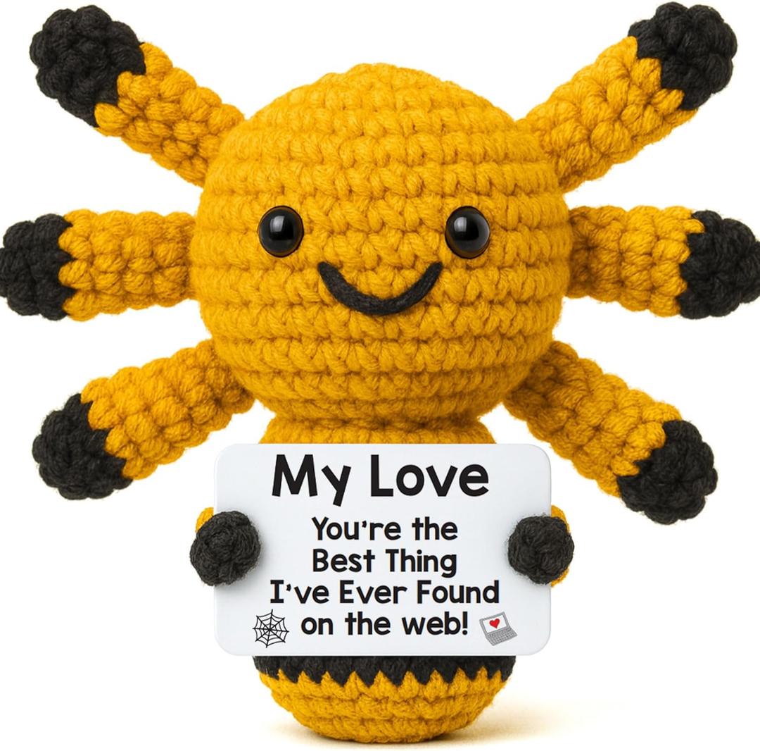 Funny Couples Gifts for Him, Cute Love Gift for Boyfriend Husband Men Valentines Day Anniversary Birthday Christmas Long Distance Relationship LDR, Handmade Crochet Spider
