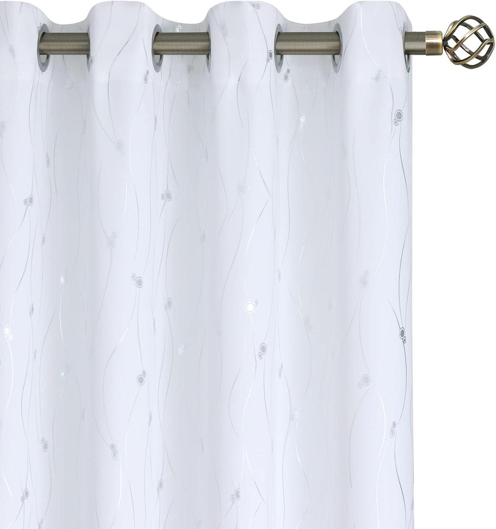 BGment Room Darkening Curtains 54 Inches Long, Grommet Thermal Insulated Blackout Curtains with Wave Line and Dots Printed for Bedroom, 2 Panels, Each 52 x 54 Inch, Pure White