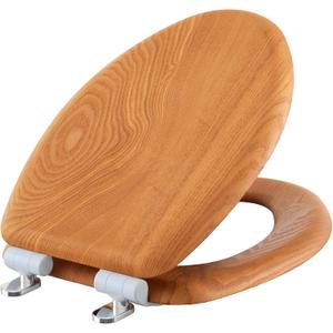 Wood Toilet Seat in Oak, Elongated, Soft Close, Magnetic Quick-Release for Easy Cleaning, Arch-Tite Never Loosens, Adjustable Fit