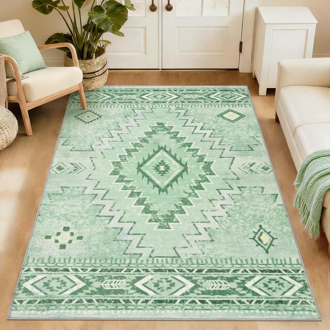 Yinhua Sage Green Entryway Rug 3x5, Western Washable Area Rug Non Slip