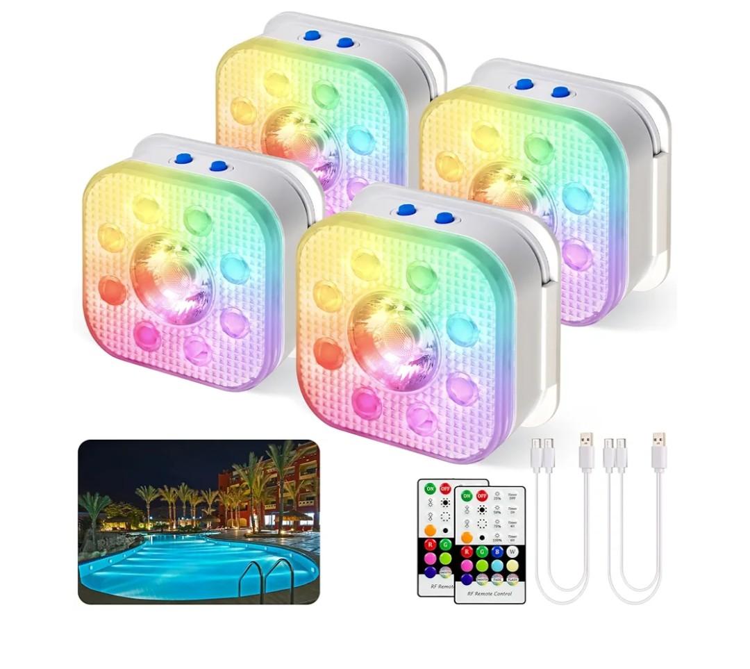 HL Pool Lights,Rechargeable Submersible LED Lights with Remote,Waterproof Magnetic Floating Light,Underwater Battery Spotlight for Above Ground/Inground Swimming Pools,Hot Tubs,Fountains-4 Pack