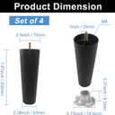 BokWin 4 Pack 8 Inch Plastic Furniture Legs - Round Tapered Table & Sofa Legs with M8 Hanger Bolts, Replacement for Couch, Dresser, Cabinet, Chair, Bed, Coffee Table (Black)