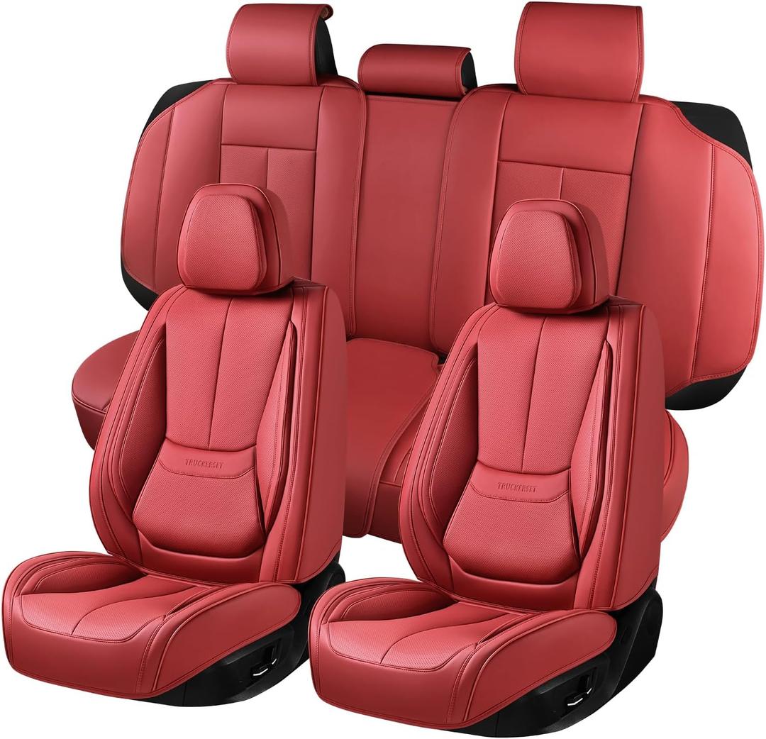 Car Seat Covers Full Set,Leather Waterproof Car Seat Cover,Airbag Compatible,Breathable Design,Suitable for Car,Truck,SUV (Burgundy) (5 Pack)
