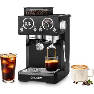 CHULUX Nero 20Bar Espresso Machine with Conical Burr Grinder for Cappuccino | Hot and Iced Espresso, 4-in-1 Brewing Function, Real-Time Pressure and Temp, Steam Wand for Microfoam, Home Barista Brewing