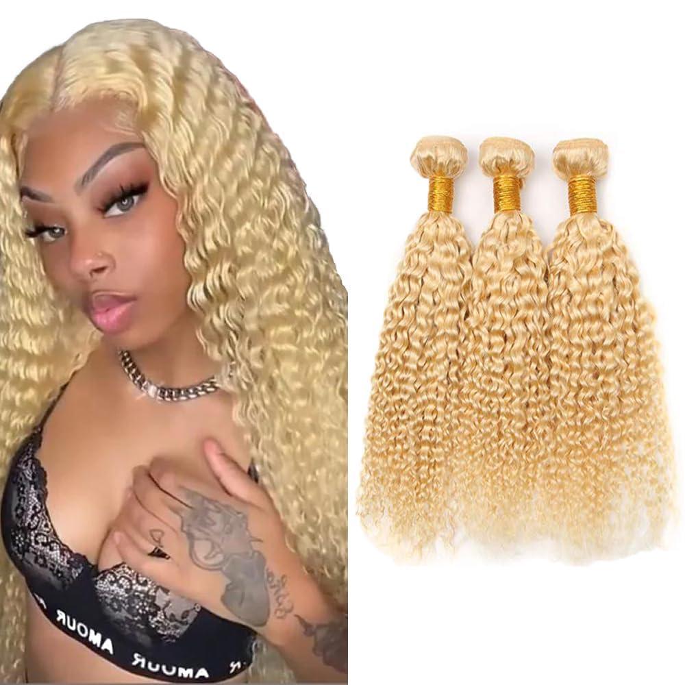 Michanliana 613 Blonde Human Hair Bundles 8 10 12 Inch Water Wave Bundles Human Hair 12A Raw Unprocessed Virgin Quick Weave Hair for Black Women Gold Blonde 613 Color