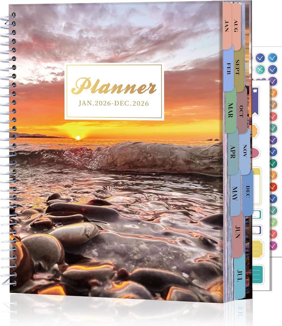 CAGIE 2026 Monthly Planner: 12 Months Jan 2026 - Dec 2026 Calendar Planner Weekly and Monthly 8.5" x 11" Large Spiral Planners for Women Hourly Daily Yearly Agenda with Tabs Stickers, Stone