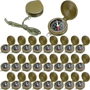 JaGely 24 Pcs Compass for Kids Bulk Gift for Christmas Pocket Compass with Hanging Rope Military Survival for Outdoor Hiking Camping Hunting Climbing