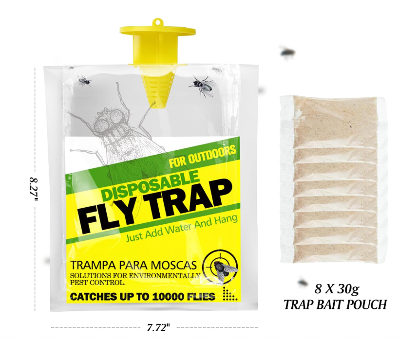 8 Pack Outdoor Hanging Fly Traps, Disposable Flies Killer Trap Bag Catcher with Natural Attractant Bait Bug Catcher and Flying Insect Trap for Outdoor Family Farm Park Orchard Garden (Yellow)