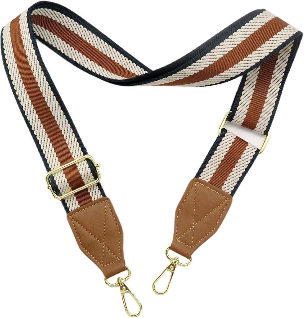 Adjustable Purse Strap with Brown Leather End - 1.5" Wide Handbags, Camera, Guitar, Phone & Crossbody Bag Replacement Shoulder Straps(Gold Hardware)