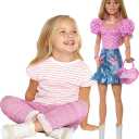 Barbie 28-in Blonde Fashion Doll with Removable Fashions, Pink Top, Denim Skirt, & Cowboy Boots, Necklace and Purse Accessory