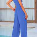 PRETTYGARDEN Womens Summer Jumpsuits Dressy Casual Crew Neck Rib Knit One Piece Outfits Ruffle Cap Sleeves Romper(Brilliant Blue,Large)
