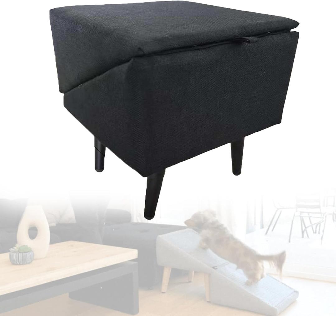 2-in-1 Convertible Wooden Home Step Stool Dog Ramp Stairs,Folding Non Slip Split Dog Ramp Ottoman for Elderly and Injured Dogs to Get on Bed Couch,Black