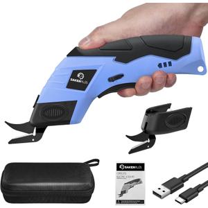 Cordless Electric Scissors, Fabric Scissors, Powerful Pinking Shears, Rechargeable Cardboard Cutter, Craft Scissor for Carpet Fabric Cardboard Leather Felt Cutting (blue-bag(2 blade))