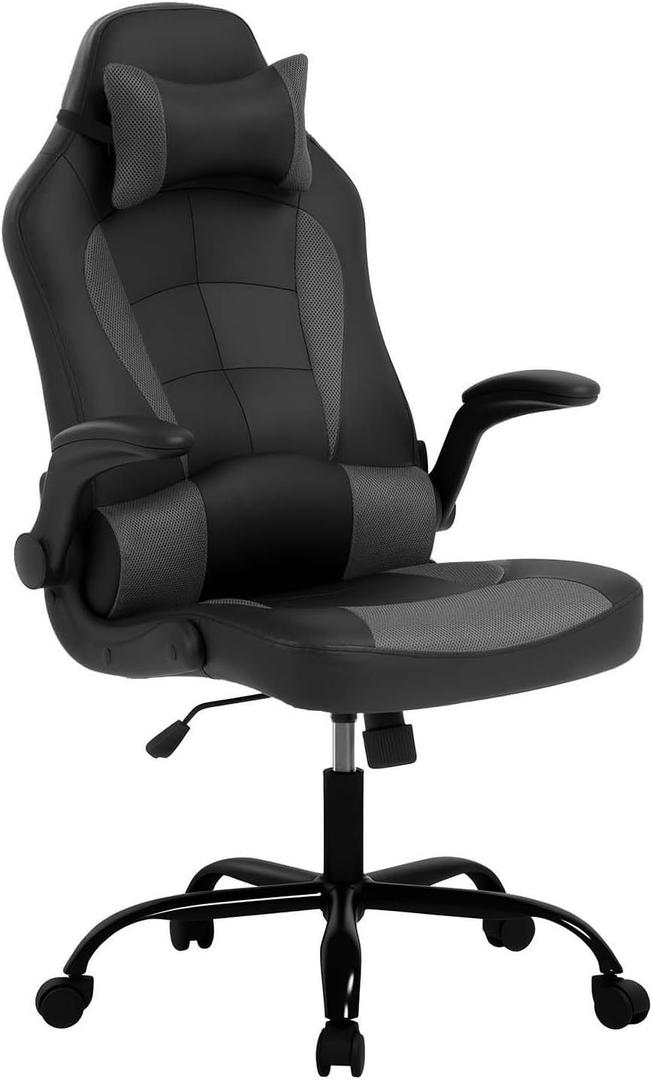 BestOffice Gaming Chair Office High-Back PU Leather Racing Chair Reclining Computer Executive Desk Chair with Lumbar Support Adjustable Arms Rolling Swivel Chair for Women, Men(Grey), 28D x 27.3W x 47.6H in
