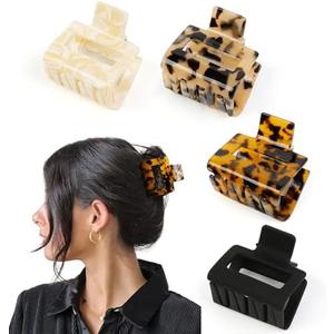 TEBIEKOY Hair Claw Clips for Women 4Pcs 2" Small Claw Clips Tortoise Shell Leopard Hair Clips for Thin Thick Hair Strong Hold Acetate French Clip Nonslip Jaw Clip Hair Accessories